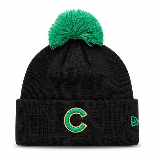 Chicago Cubs New Era Black St. Patrick's Day Cuffed Knit Hat with Pom