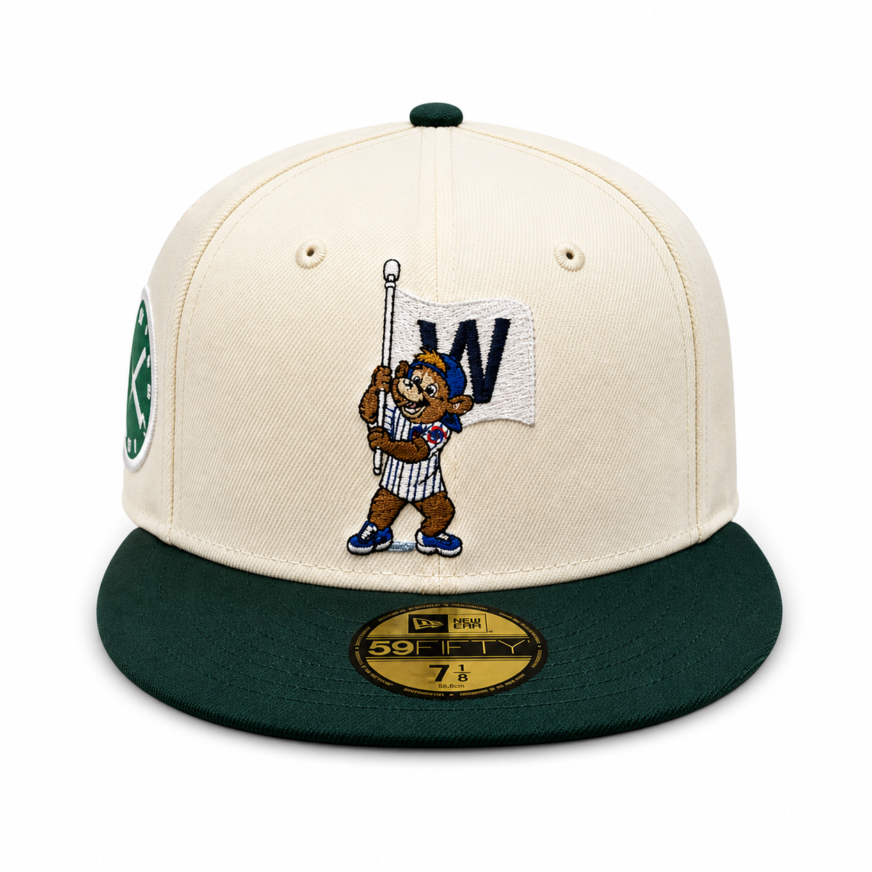 Chicago Cubs New Era Clark the Bear W Flag Chrome/Forest Green 59FIFTY Fitted Hat