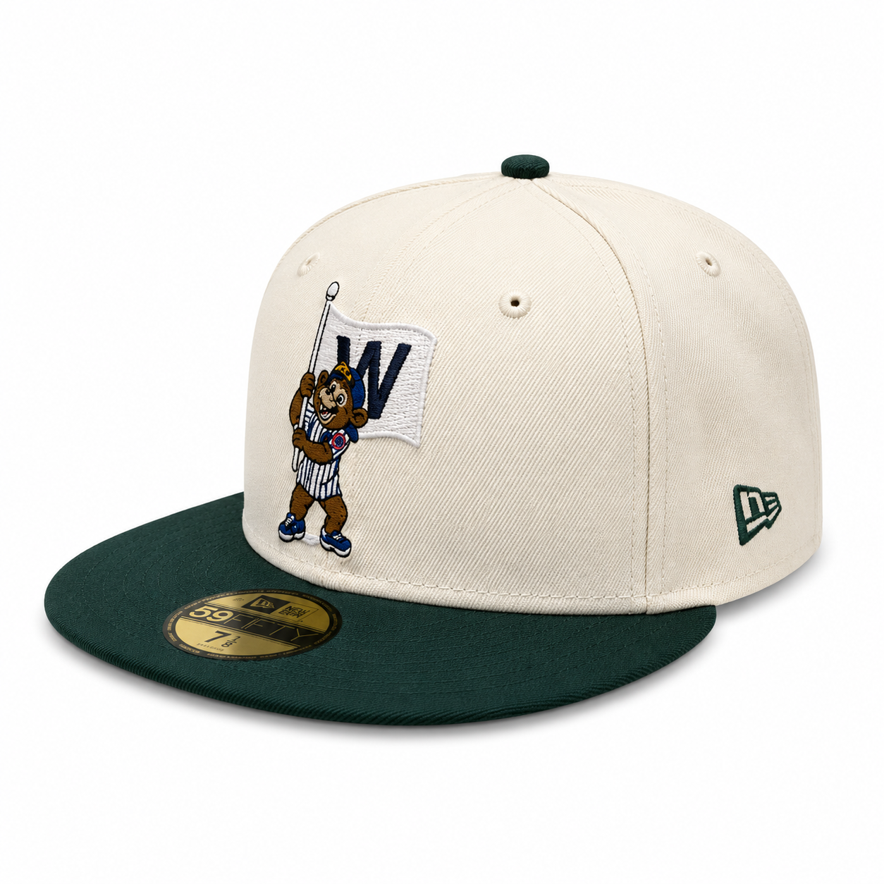 Chicago Cubs New Era Clark the Bear W Flag Chrome/Forest Green 59FIFTY Fitted Hat