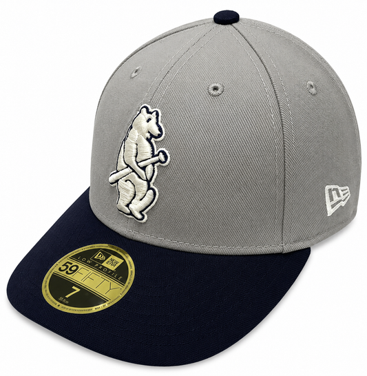 Chicago Cubs Cooperstown Collection Gray/ Navy 59FIFTY Low Crown Fitted Cap By New Era