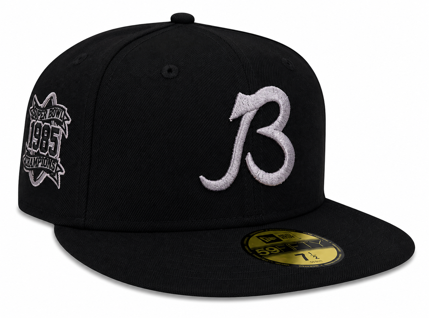 Chicago Bears "B" Logo Black/Graphite 1985 Super Bowl Champions Side Patch New Era 59FIFTY Fitted Hat