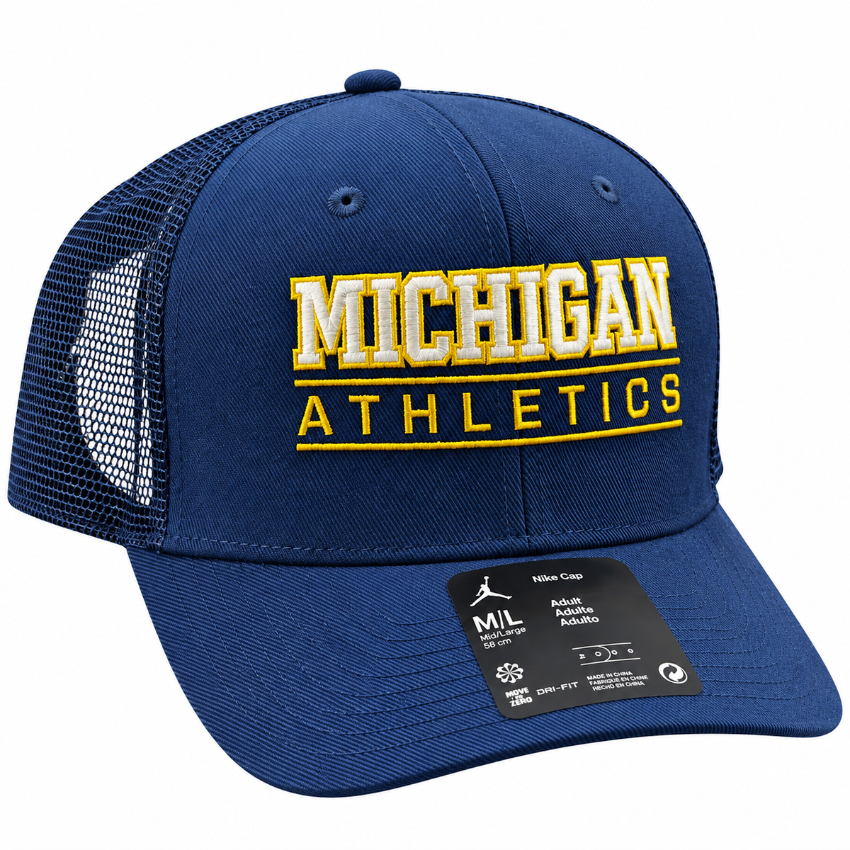 Michigan Wolverines Nike Rise Navy Trucker Adjustable Hat