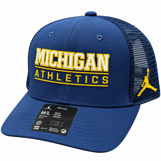 Michigan Wolverines Nike Rise Navy Trucker Adjustable Hat