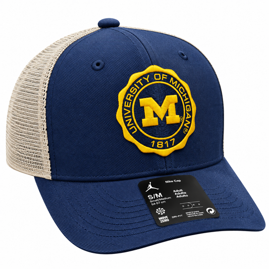 Michigan Wolverines Nike Navy Rise Trucker Crest Adjustable Hat
