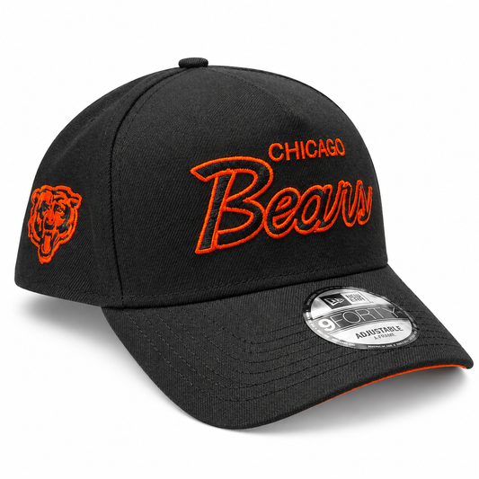 Chicago Bears New Era Black Script A-Frame 9FORTY Adjustable Hat