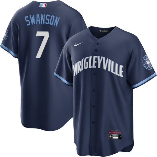 Men's Dansby Swanson Chicago Cubs Nike Navy City Connect Wrigleyville Replica Jersey