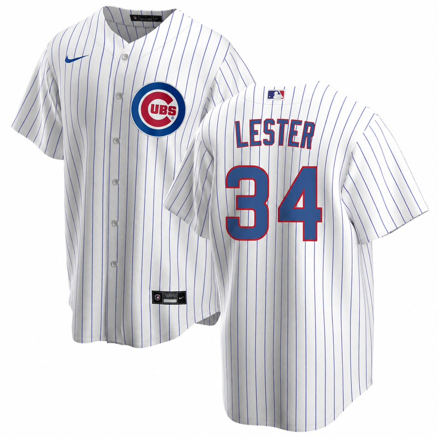 NIKE Men's Chicago Cubs Jon Lester Premium Twill White Home Replica Jersey