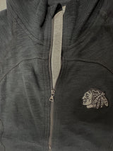 Women's Chicago Blackhawks Full Zip Black Down The Middle Faux Show Text Crew Jacket - Pro Jersey Sports