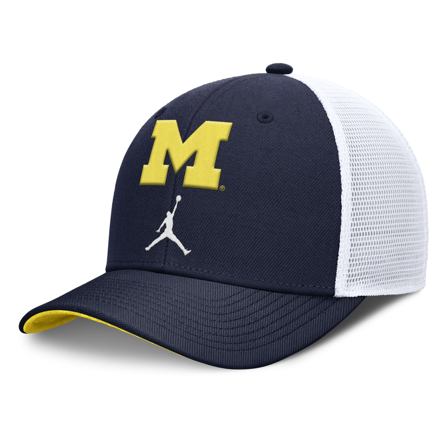 Michigan Wolverines Jordan Brand Rise Navy Adjustable Snapback Trucker Hat - Pro Jersey Sports