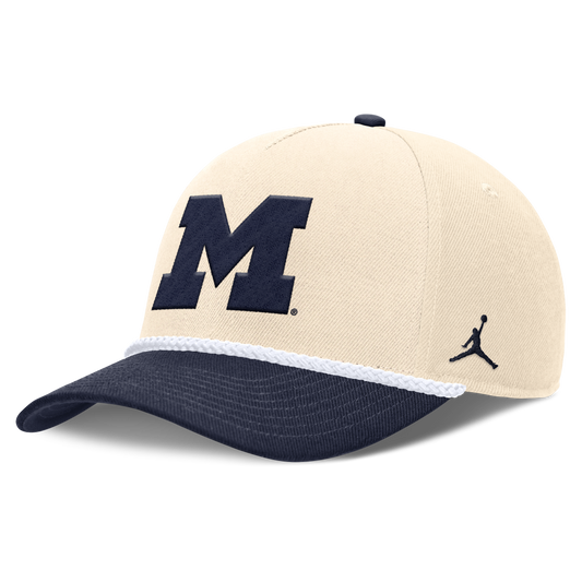 Michigan Wolverines Jordan Brand Unisex 2026 Primetime Natural 5-Panel Rope 2-Tone Rise Hat - Natural - Pro Jersey Sports