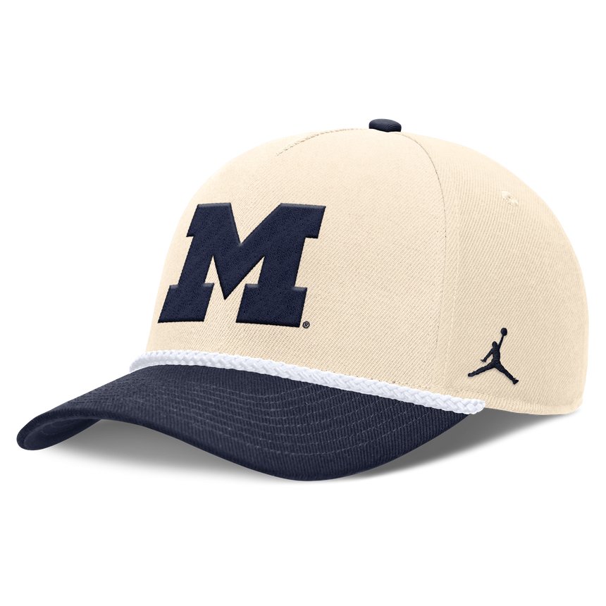 Michigan Wolverines Jordan Brand Unisex 2026 Primetime Natural 5-Panel Rope 2-Tone Rise Hat - Natural - Pro Jersey Sports