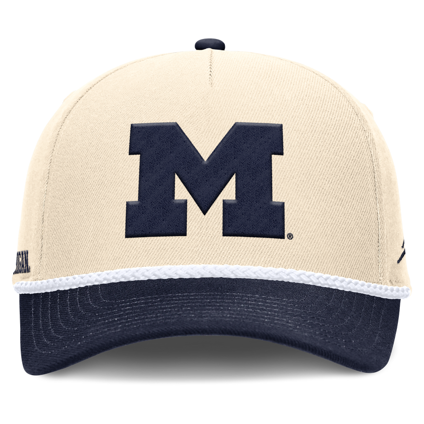 Michigan Wolverines Jordan Brand Unisex 2026 Primetime Natural 5-Panel Rope 2-Tone Rise Hat - Natural - Pro Jersey Sports