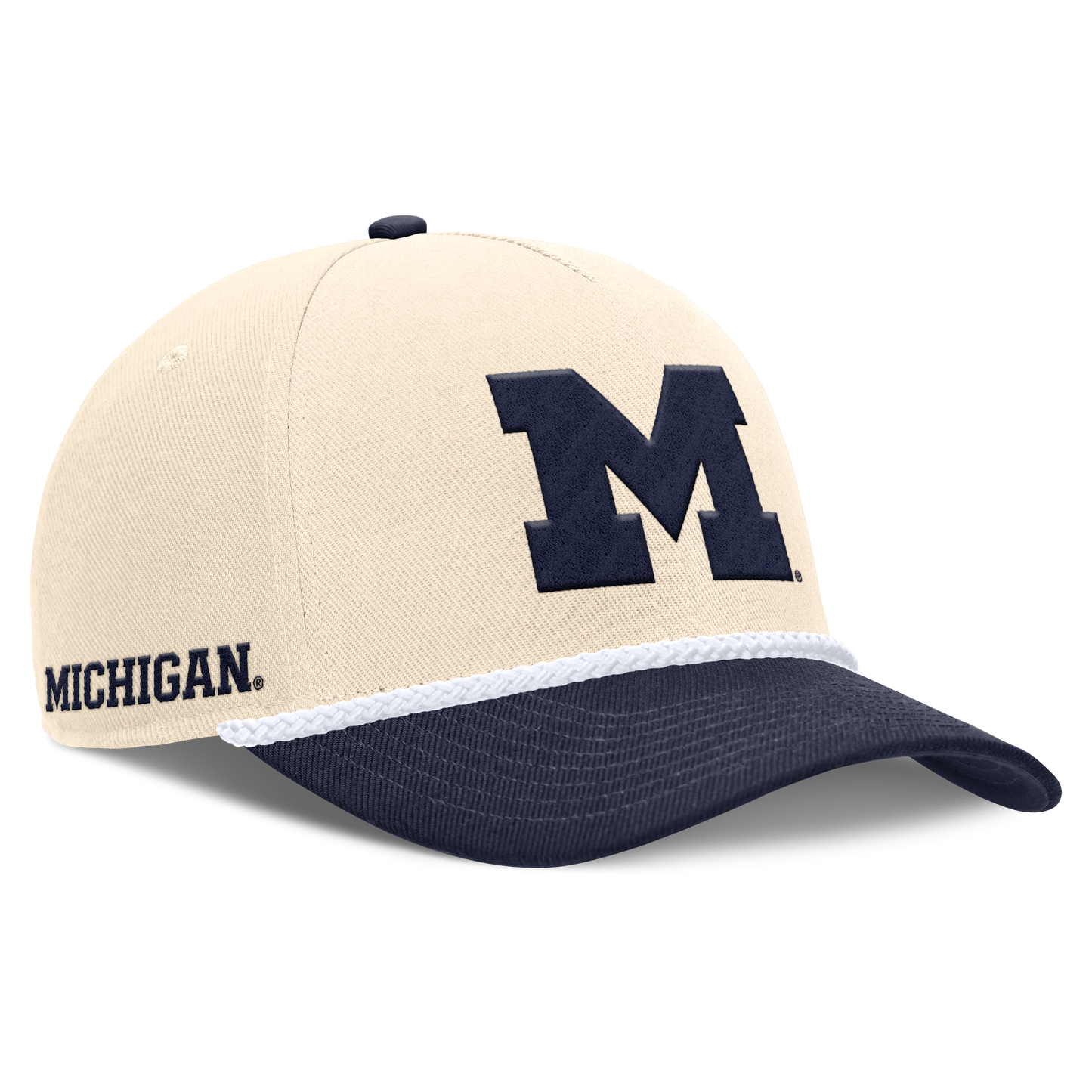 Michigan Wolverines Jordan Brand Unisex 2026 Primetime Natural 5-Panel Rope 2-Tone Rise Hat - Natural - Pro Jersey Sports