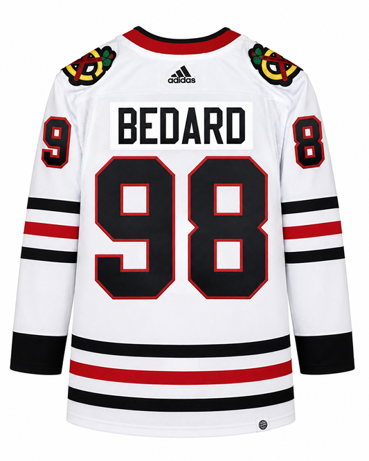 Men's Connor Bedard Chicago Blackhawks adidas White Away Primegreen Authentic Pro Jersey