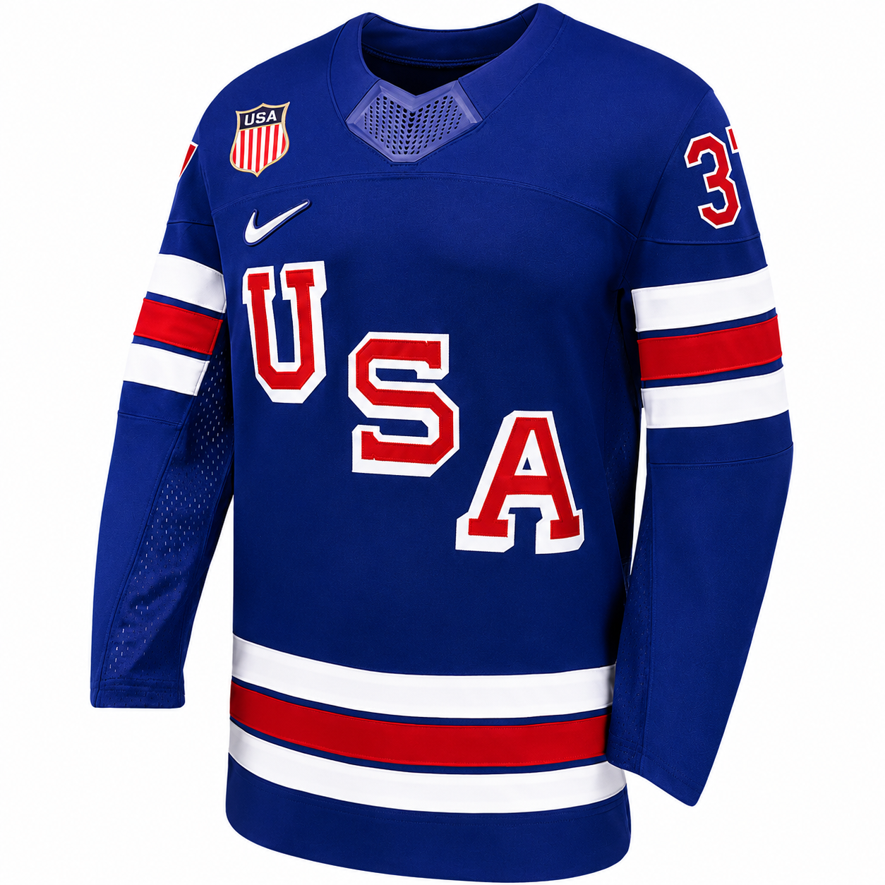 Men's Team USA Hockey Nike Connor Hellebuyck #37 Blue Replica Jersey