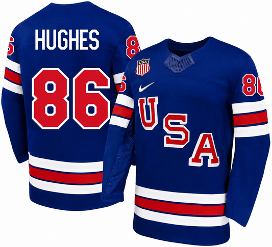 Men's Team USA Hockey Nike Jack Hughes #86 Blue Replica Jersey