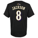 Youth Baltimore Ravens Lamar Jackson Black Mainliner Player Name & Number T-Shirt - Pro Jersey Sports
