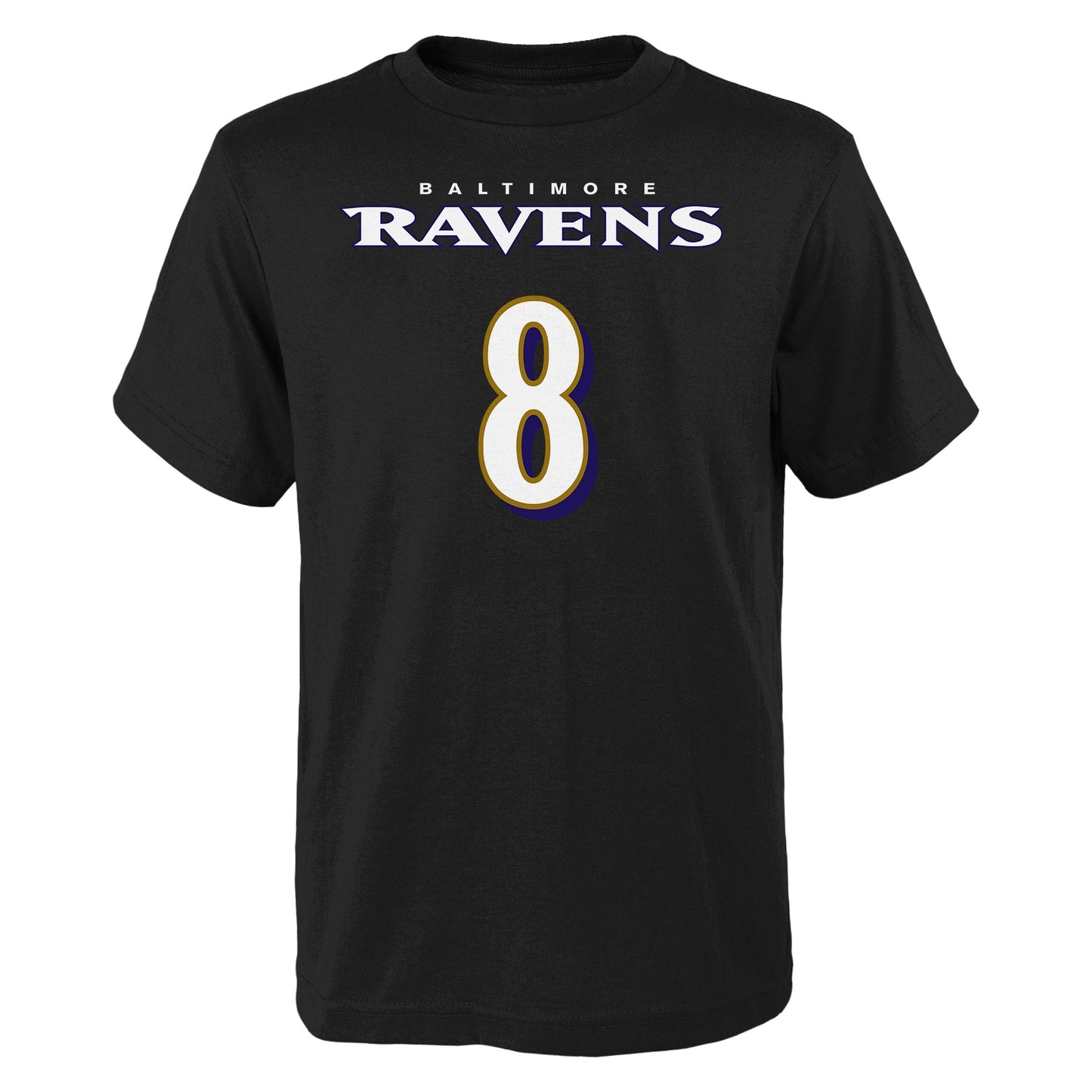 Youth Baltimore Ravens Lamar Jackson Black Mainliner Player Name & Number T-Shirt