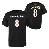 Youth Baltimore Ravens Lamar Jackson Black Mainliner Player Name & Number T-Shirt - Pro Jersey Sports