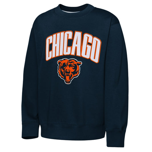 Youth Chicago Bears Place Kicker Crew PO Sweatshirt-Navy