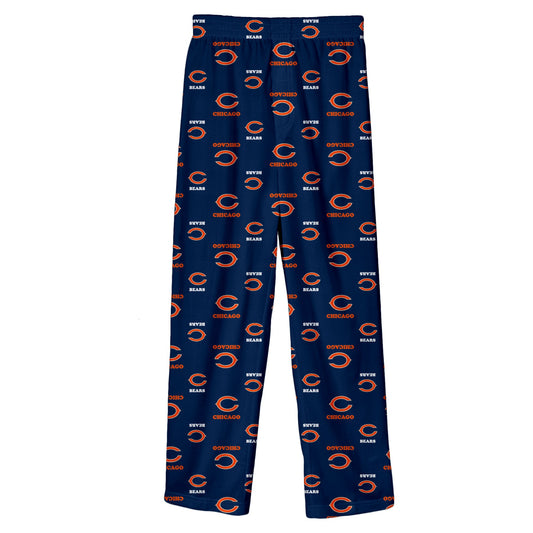 Chicago Bears Youth Allover Logo Flannel Pajama Pants - Navy Blue