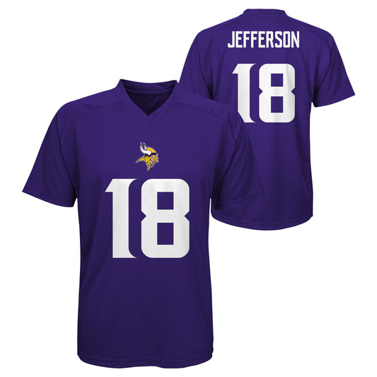Youth Justin Jefferson Minnesota Vikings Purple V-Neck Performance Jersey Tee