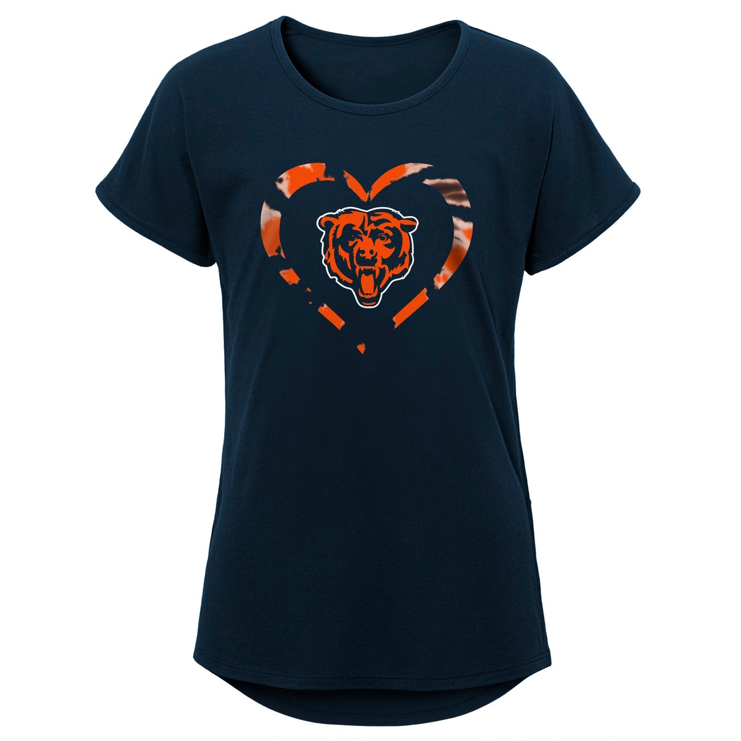 Girls Youth Navy Chicago Bears Tie-Dye Heart T-Shirt