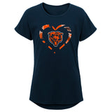 Girls Youth Navy Chicago Bears Tie-Dye Heart T-Shirt - Pro Jersey Sports
