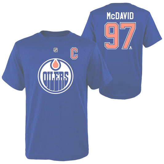 Connor McDavid Edmonton Oilers Youth Blue Captain Player Name & Number T-Shirt