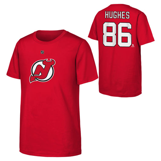 Youth New Jersey Devils Jack Hughes Red Player Name & Number T-Shirt