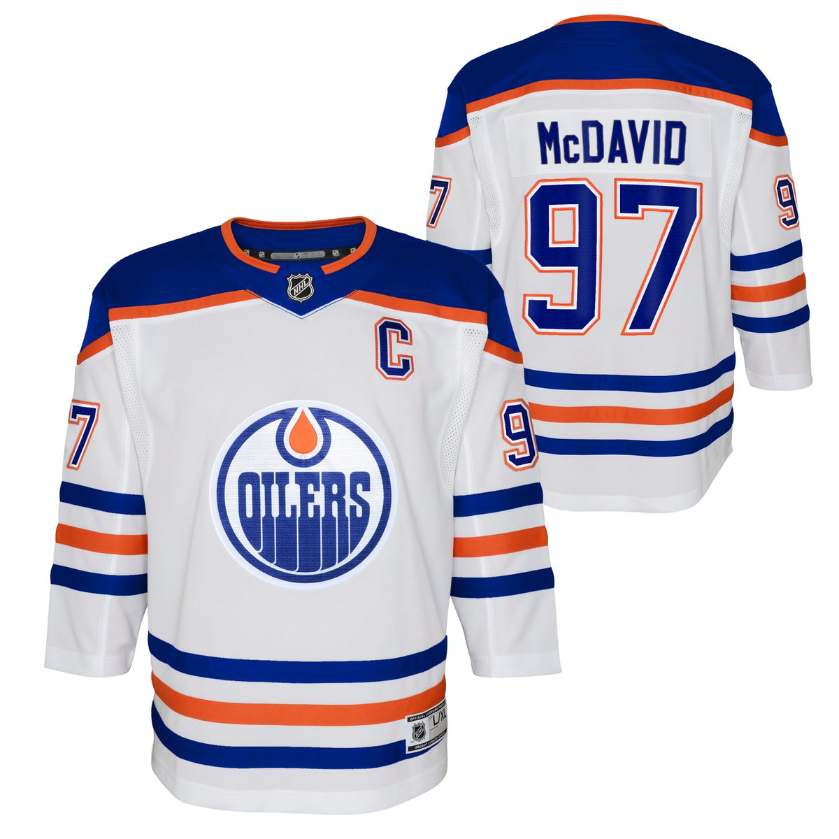 Youth Edmonton Oilers Connor McDavid Road Premier Jersey-White - Pro Jersey Sports