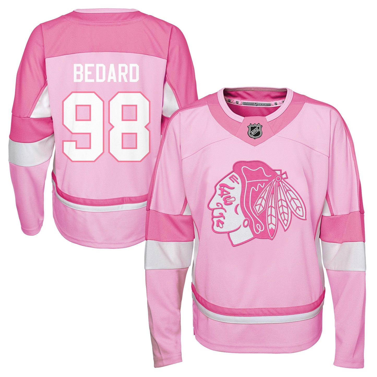 Kids Connor Bedard Chicago Blackhawks Girls Pink Fashion Child Jersey