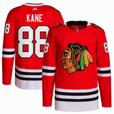 Red Chicago Blackhawks hockey jersey shown from both front and back on a white background. The front features the team logo on the chest, and the back shows 'KANE' and the number '88' in white with black outlines.