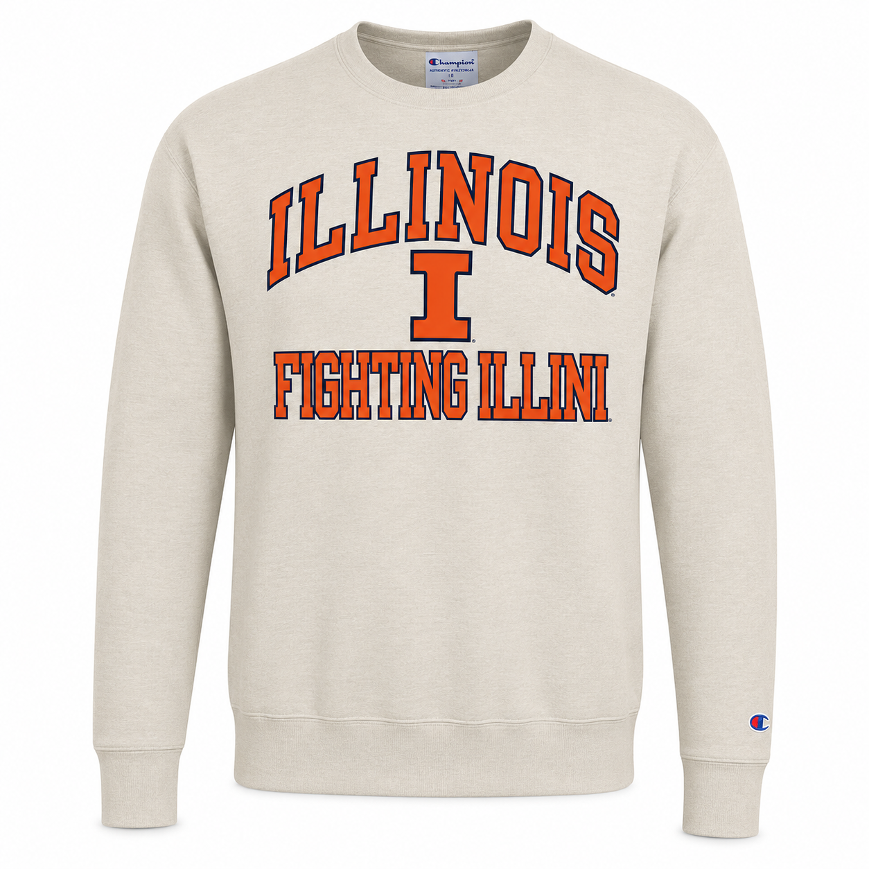 Men's Illinois Fighting Illini Oatmeal Heather Champion Powerblend Fleece Crew