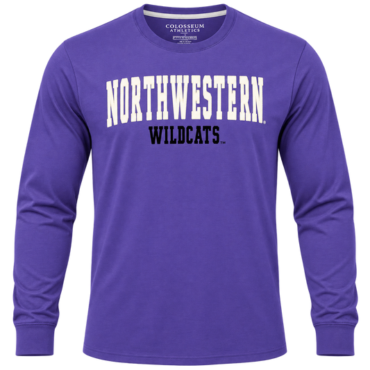 Men's NCAA Northwestern Wildcats Heavyweight Arch Script Long Sleeve Tee By Colosseum