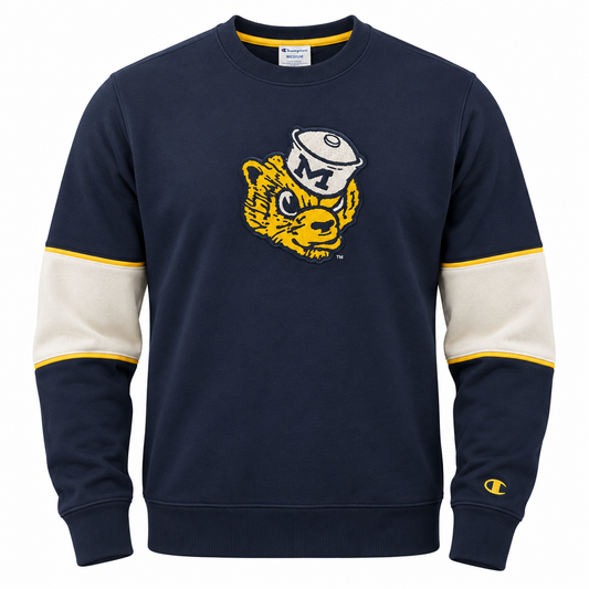 Mens Michigan Wolverines Navy Vintage Logo Champion Crewneck Sweatshirt