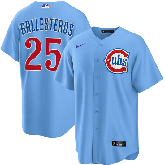Youth Chicago Cubs Moisés Ballesteros Alternate 2 NIKE Baseline Powder Blue Replica Jersey