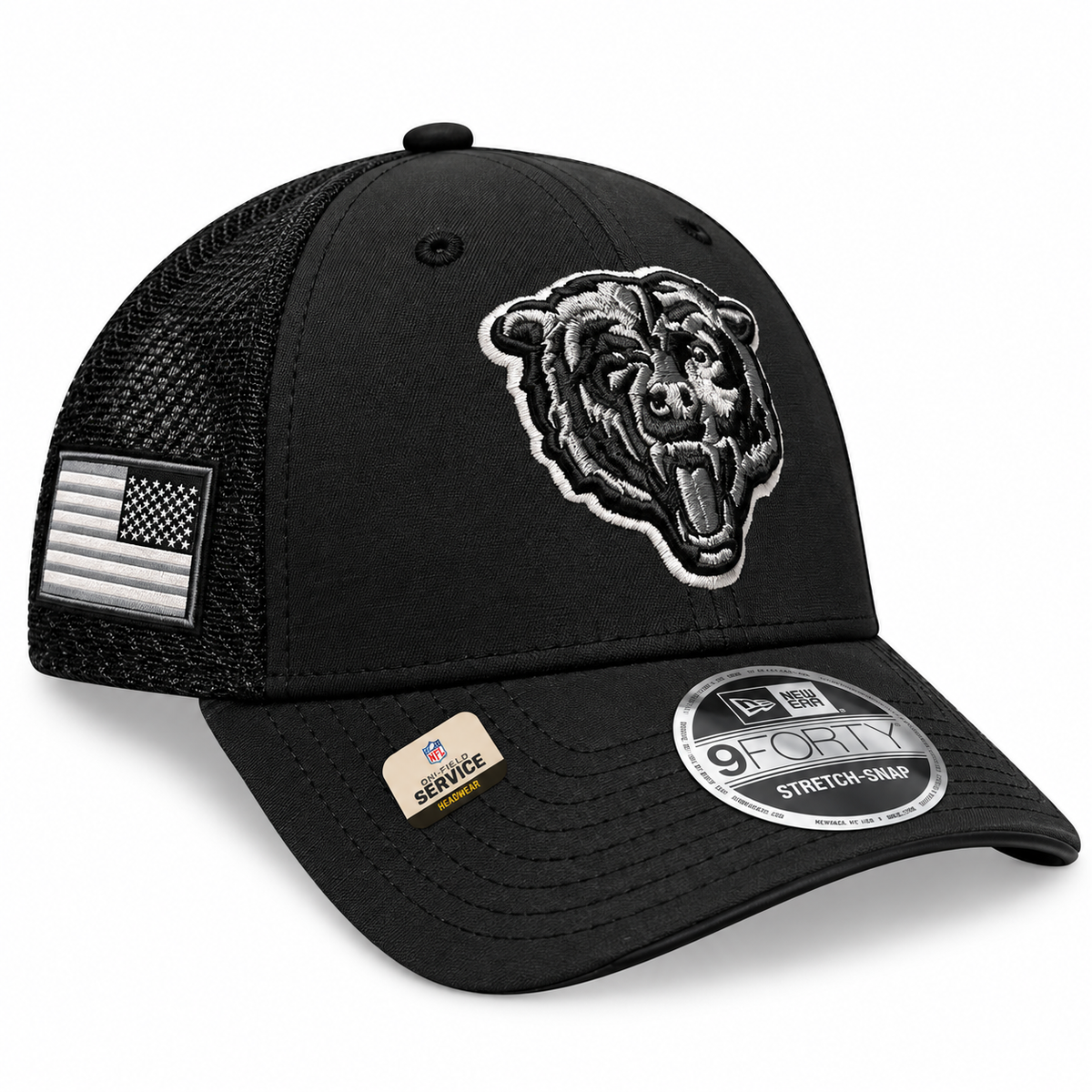 Chicago Bears New Era 2026 Salute To Service 9FORTY Bearhead Logo Stretch-Snap Hat - Black