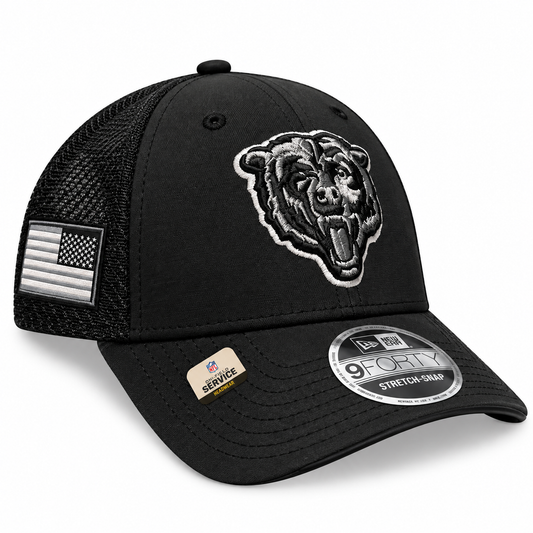 Chicago Bears New Era 2026 Salute To Service 9FORTY Bearhead Logo Stretch-Snap Hat - Black