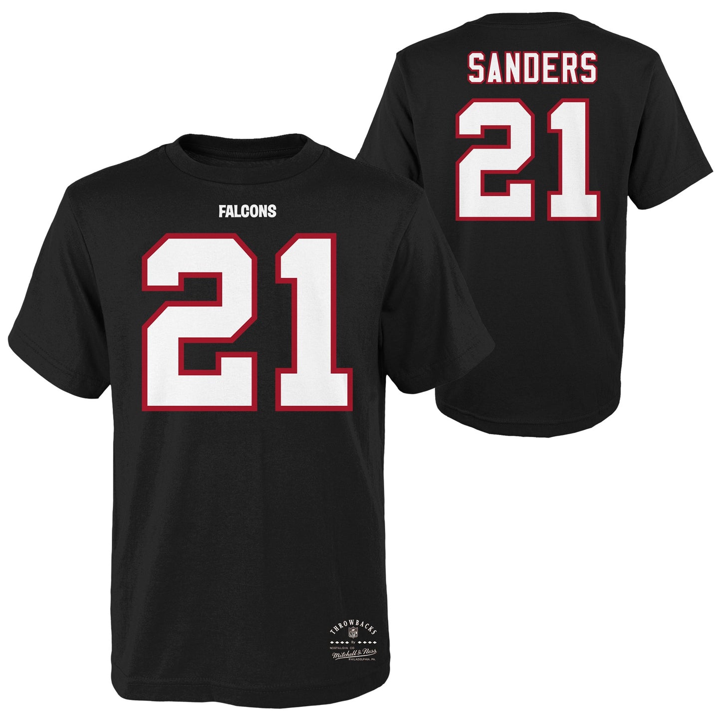 Youth Deion Sanders Atlanta Falcons Black Mitchell & Ness Retro Player Name And Number T-Shirt