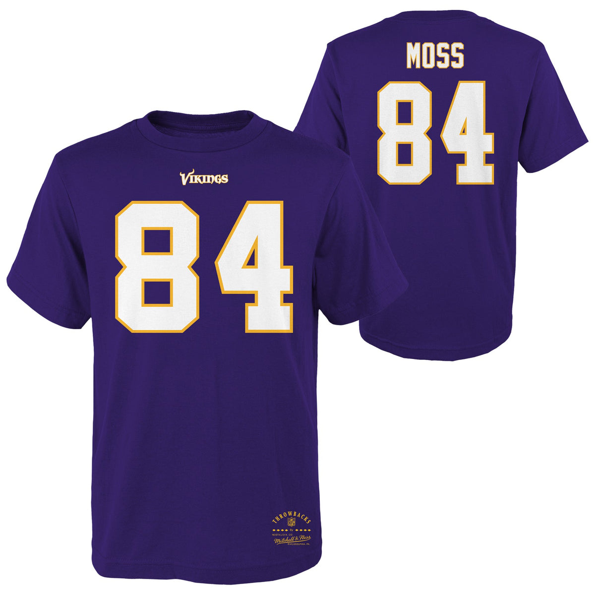Youth Randy Moss Minnesota Vikings Purple Mitchell & Ness Retro Player Name And Number T-Shirt - Pro Jersey Sports