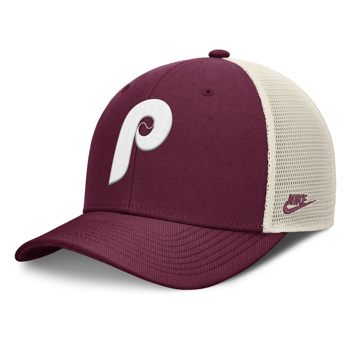 Philadelphia Phillies Nike Rise Maroon Adjustable Snapback Trucker Hat - Pro Jersey Sports
