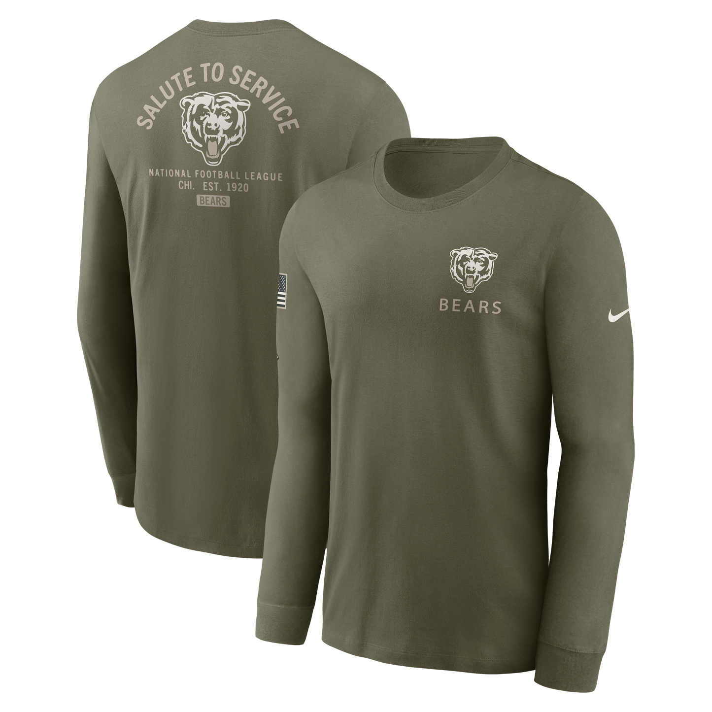 Men's Nike Chicago Bears 2025 Salute To Service Olive Green Long Sleeve T-Shirt - Pro Jersey Sports