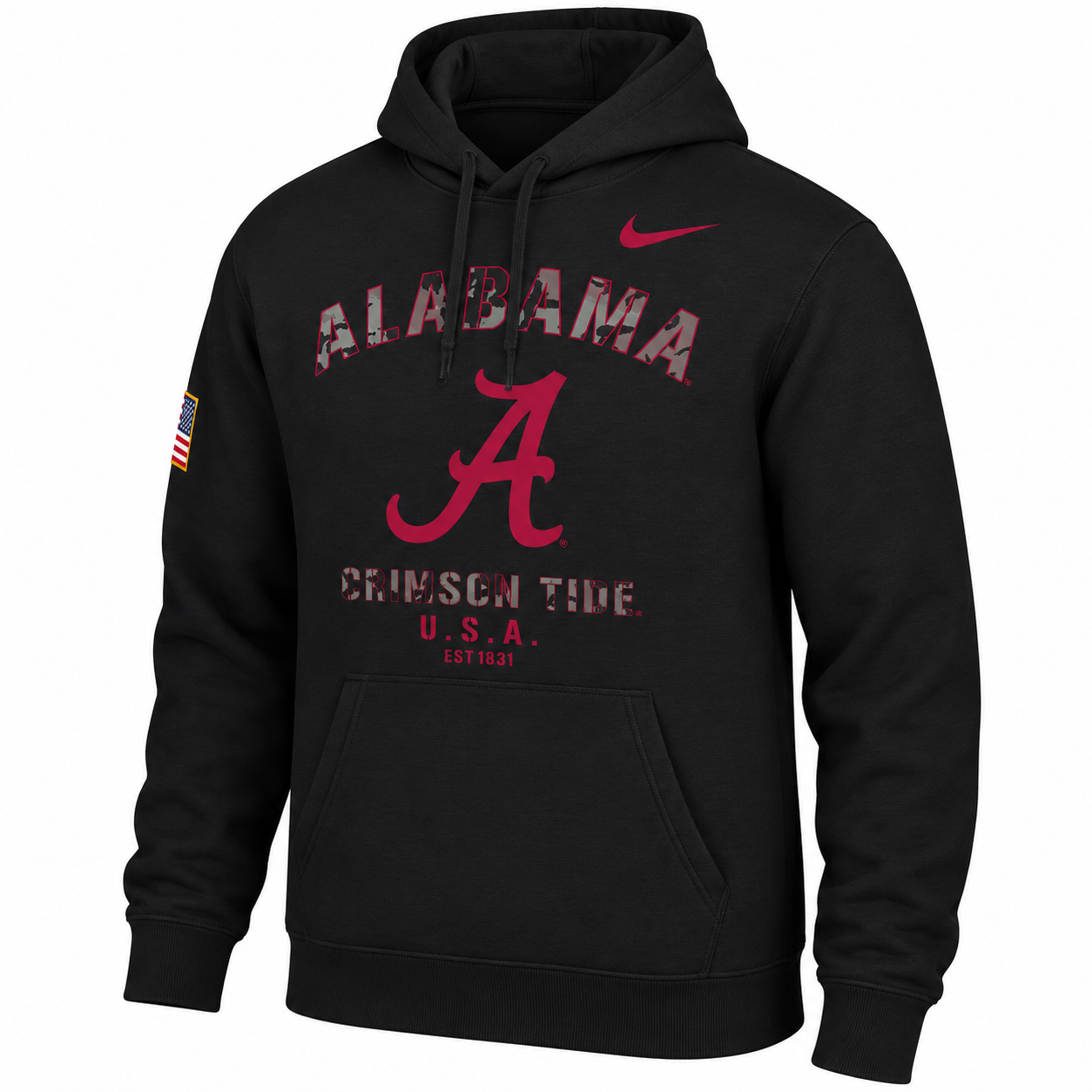 Nike Alabama Crimson Tide Mens Black Camo Veterans Day Long Sleeve Hoodie