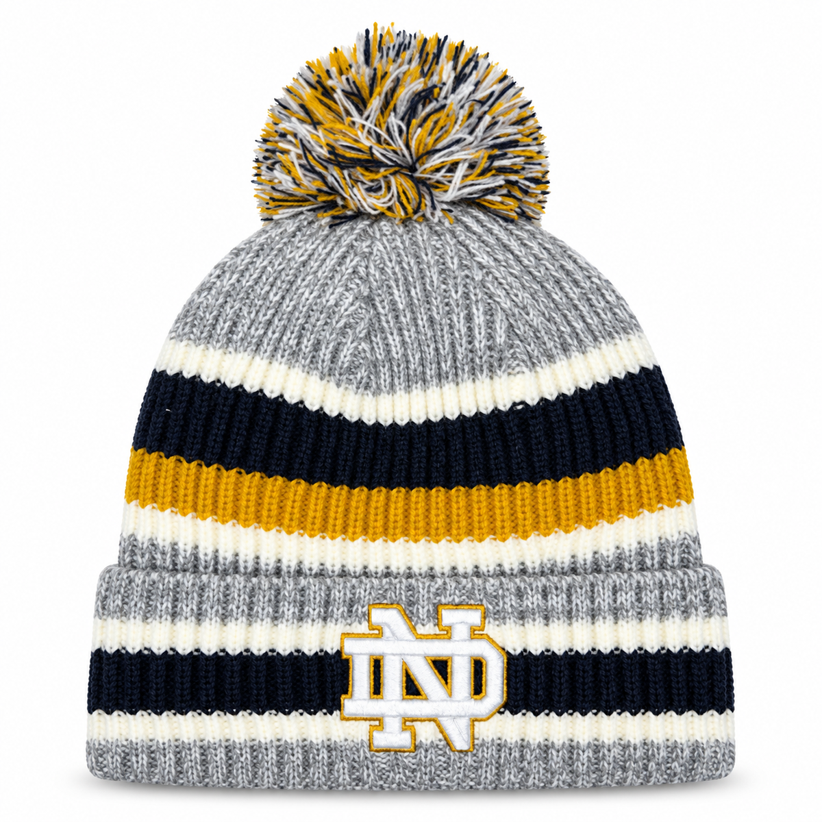 Notre Dame Fighting Irish New Era Knit Striped Classic Cuffed Knit Hat with Pom