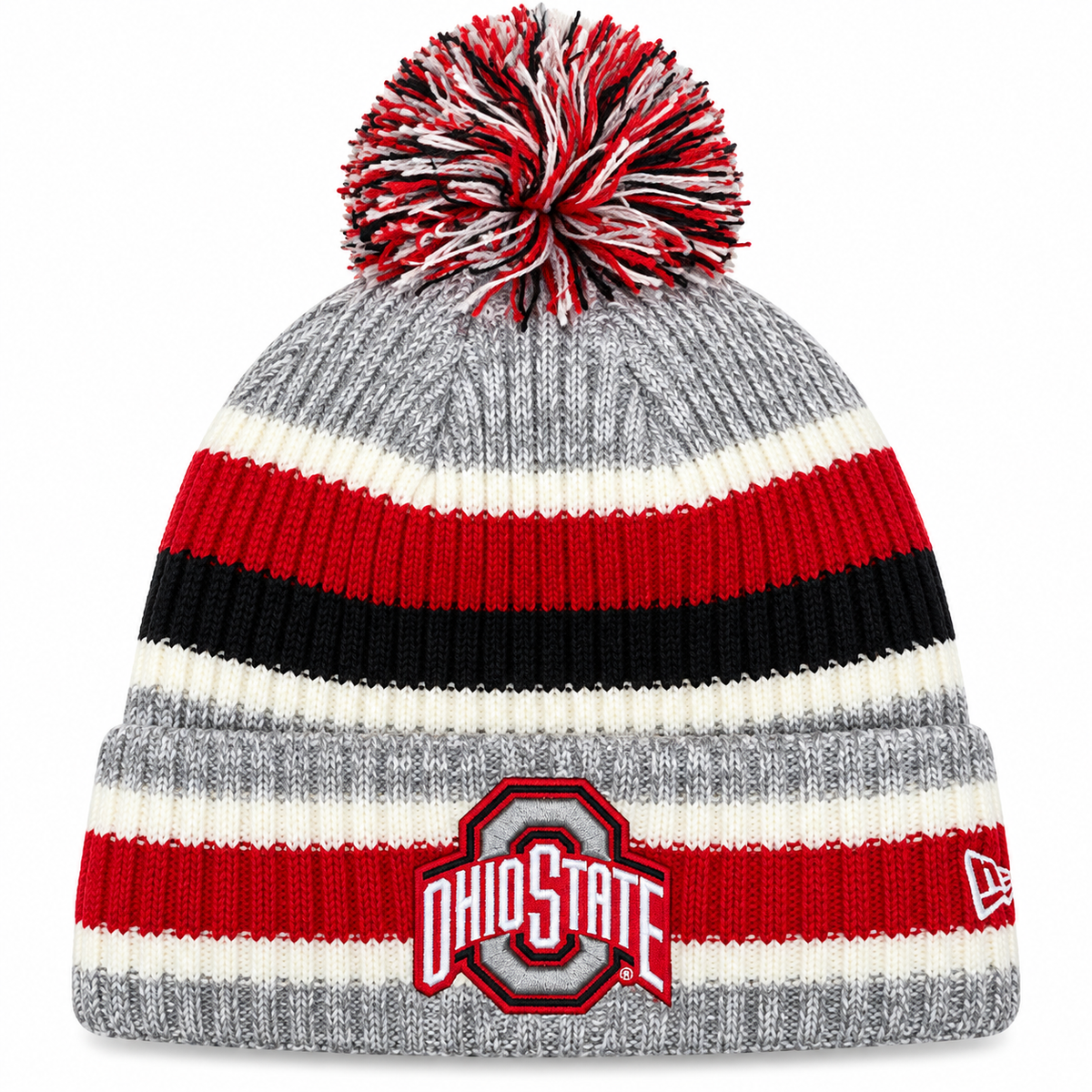 Ohio State Buckeyes New Era Knit Striped Classic Cuffed Knit Hat with Pom