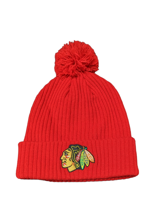 Chicago Blackhawks Fanatics Branded Red Primary Logo Cuffed Pom Knit Hat