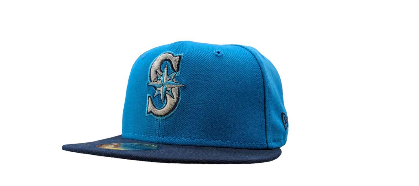 Seattle Mariners New Era 2 Tone Sunwash Ocean Blue Nirvana Nevermind Inspired 59FIFTY Fitted Hat