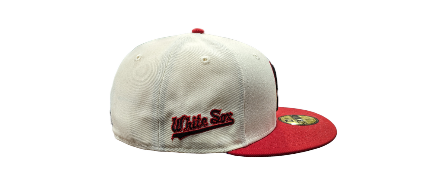 Men's Chicago White Sox New Era 1987 Logo And Side Patch Chrome & Red Cooperstown Collection 59FIFTY Fitted Hat