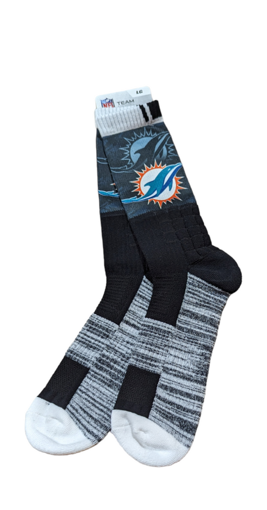 Miami Dolphins Black/Gray For Bare Feet NFL V-Curve Socks